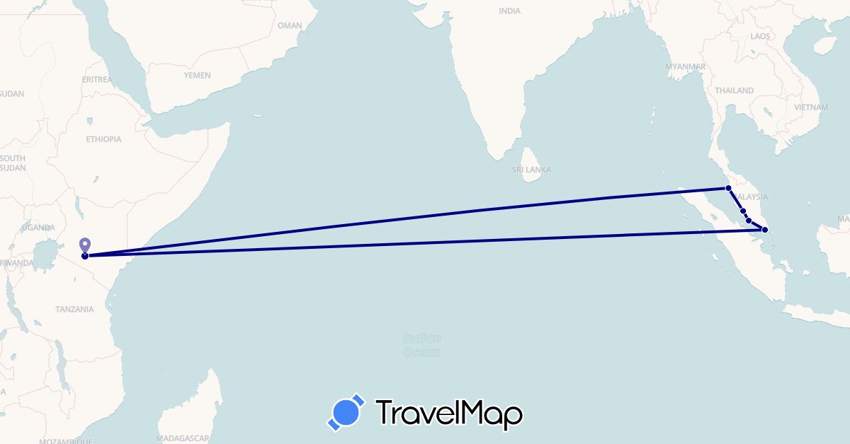 TravelMap itinerary: driving in Kenya, Malaysia, Singapore (Africa, Asia)
